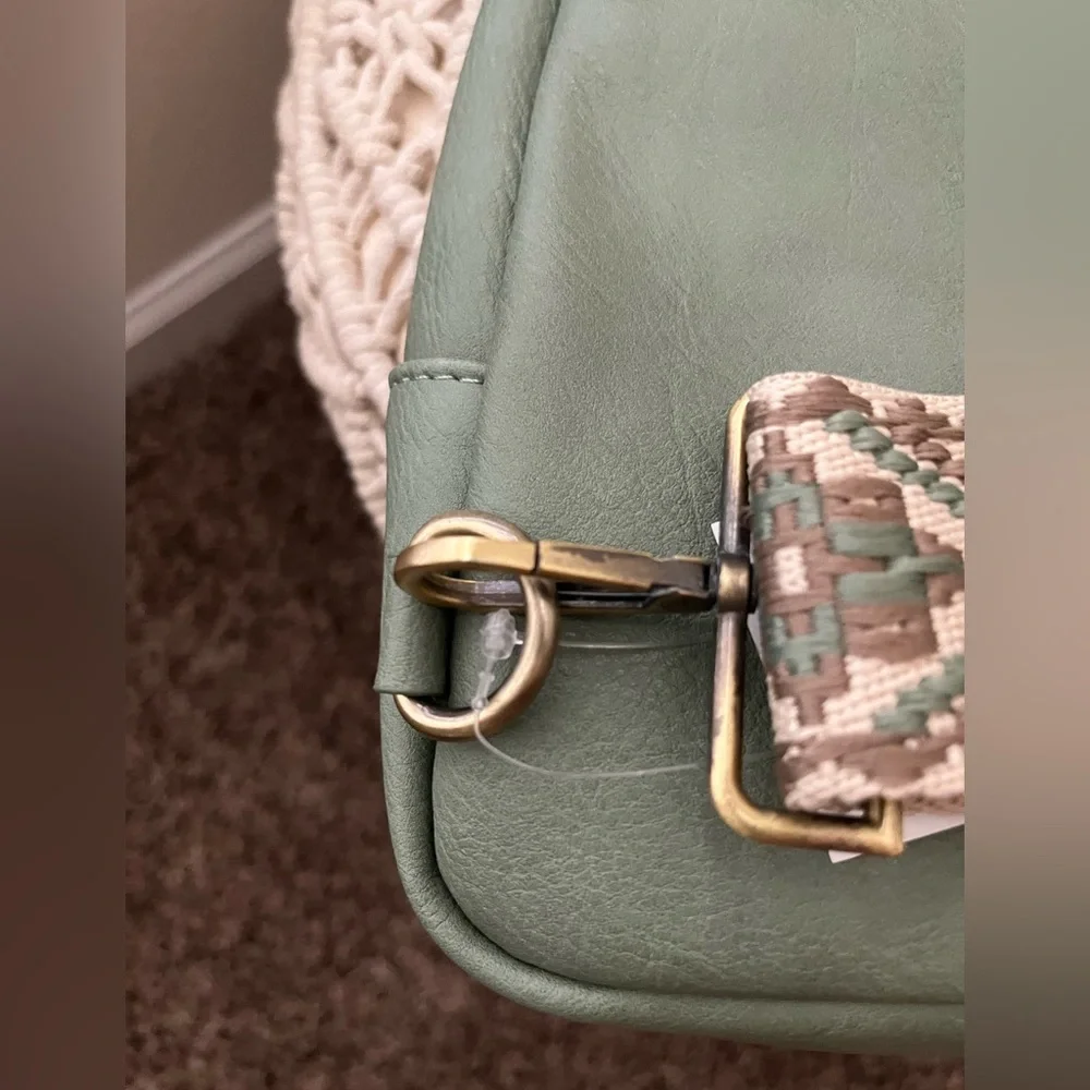 New Sage Green Sling Bag with Patterned Strap - Picture 6 of 7